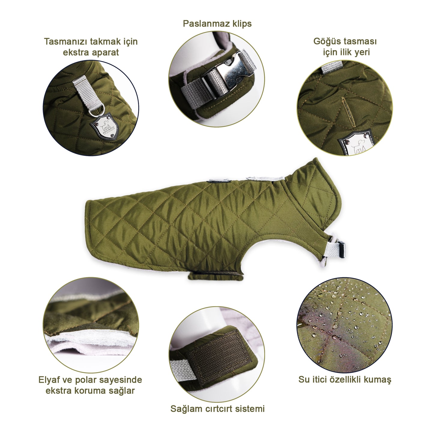 Kuccu Kuccu Gesteppte Hundejacke – Khaki | Wasserabweisend & Winddicht | Größen S–XXL