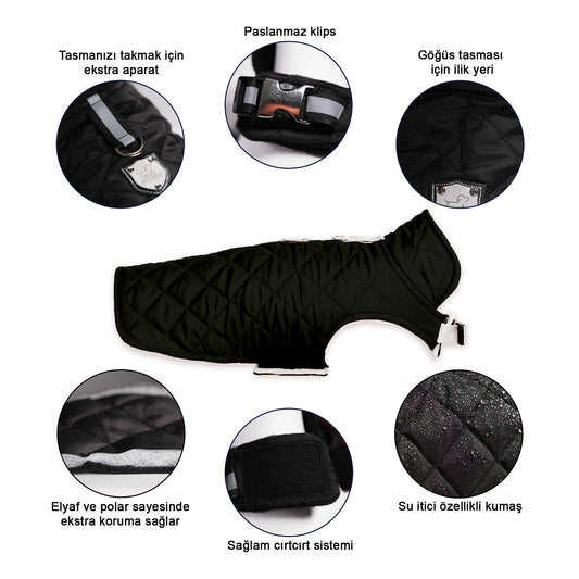 Kuccu Kuccu Gesteppte Hundejacke – Schwarz| Wasserabweisend & Winddicht | Größen S–XXL