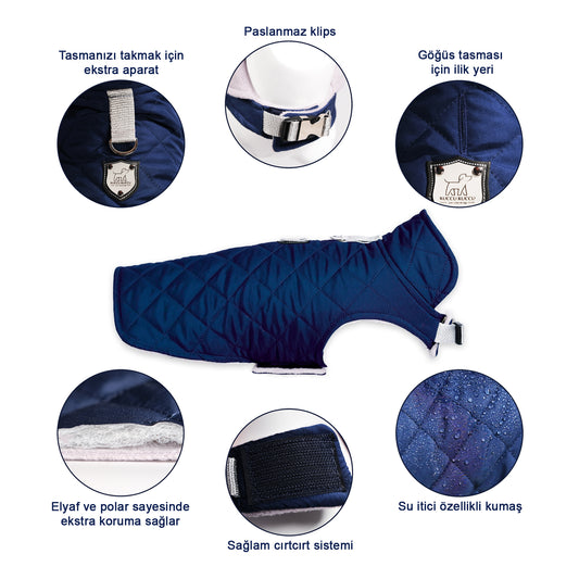 Kuccu Kuccu Gesteppte Hundejacke – Dunkelblau | Wasserabweisend & Winddicht | Größen S–XXL