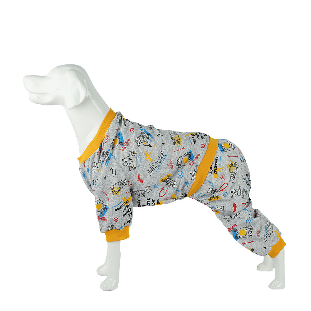 Kuccu Kuccu Gelber Hunde-Pyjama – Einteiliger Overall aus Sweatstoff | Größen S–XXL