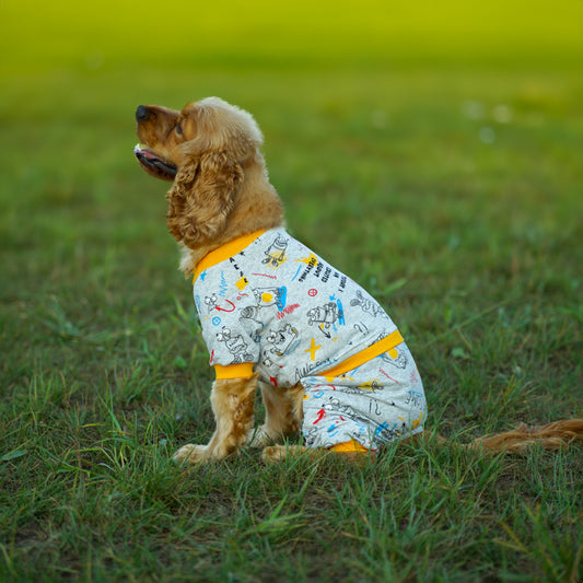 Kuccu Kuccu Yellow Dog Pajamas – One-Piece Sweatsuit | Sizes S–XXL